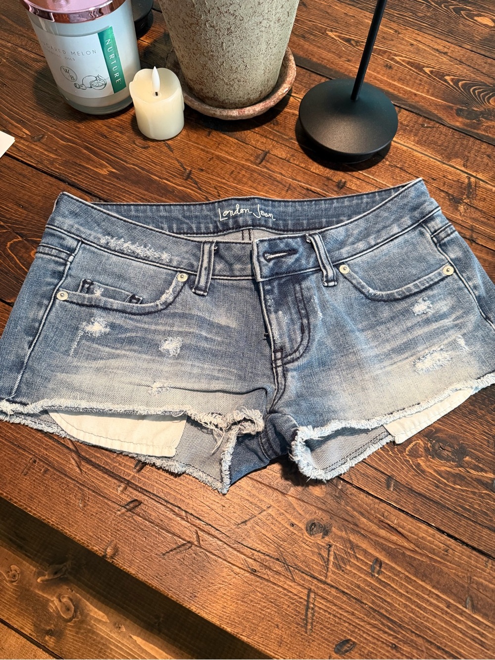 LONDONJEAN Light Blue Distressed Denim Cutoff Shorts